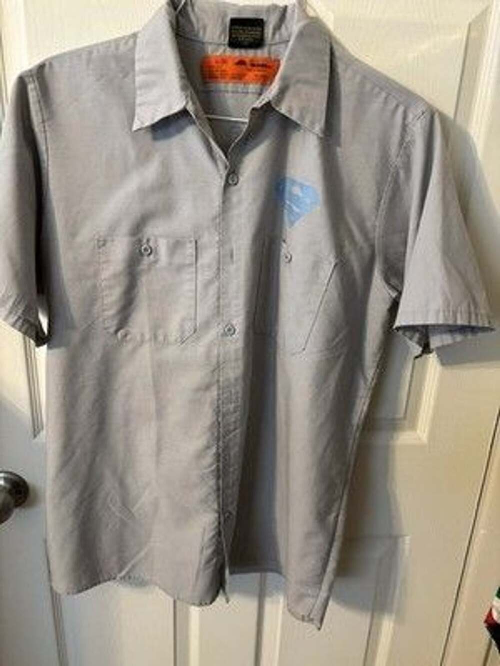 Vintage Y2K Superman Red Kap Work Shirt Gray Button Up DC Comics Men’s Large